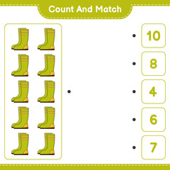 Count and match, count the number of Rubber Boots and match with the right numbers. Educational children game, printable worksheet, vector illustration