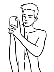 black and white cute man cartoon for coloring