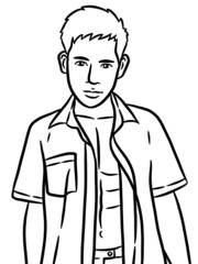 black and white cute man cartoon for coloring