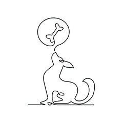 Trendy continuous line art vector illustration with sitting dog