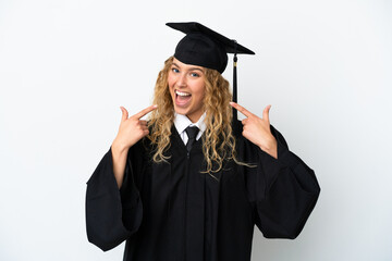 Young university graduate isolated on white background giving a thumbs up gesture