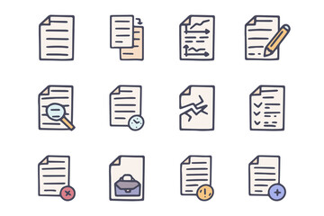 Document color vector doodle simple icon set