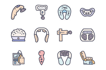 Massagers color vector doodle simple icon set