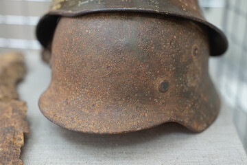 Old metal helmet with excavation.