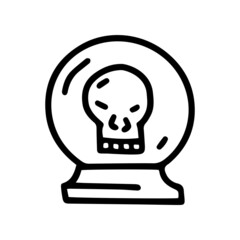 crystal ball with skull line vector doodle simple icon