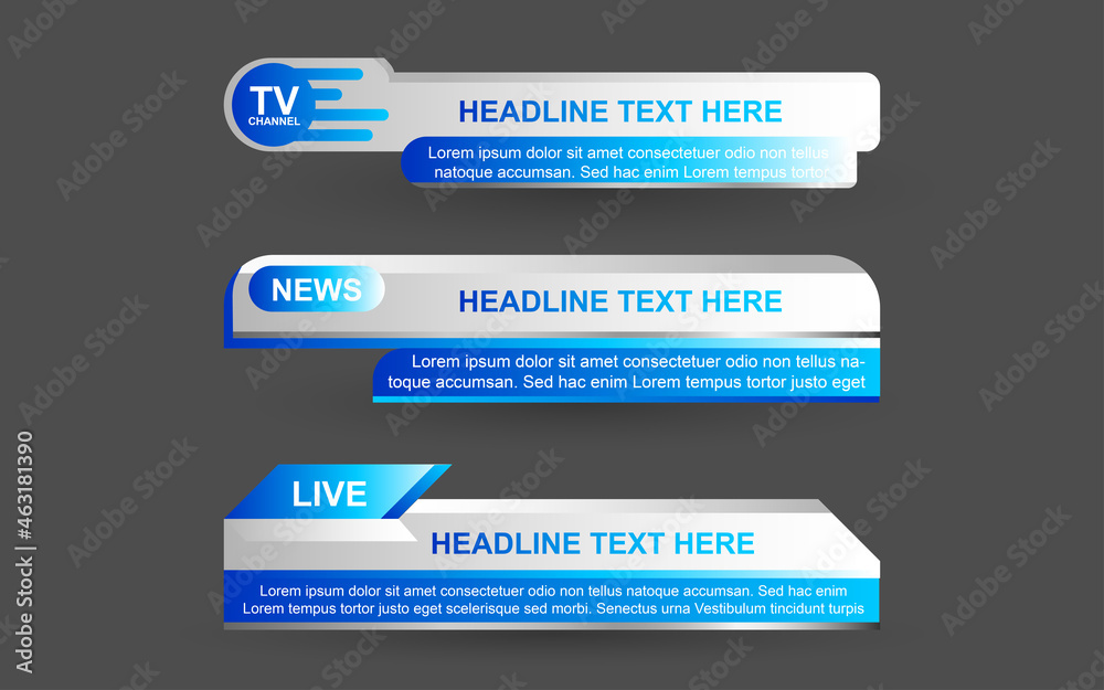 Wall mural set collection vector of broadcast news lower thirds template layout design banner for bar headline 
