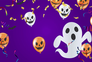 Happy Halloween banner trick party balloons,  ghost, bats, Party invitation background  Vector illustration