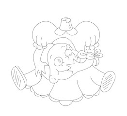 Halloween. A buzzing doll with a severed head. Doodle style. Vector stock illustration isolated on white background.