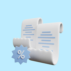 3d illustration of payment concept paper with discount icon