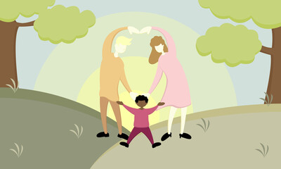 A happy family with adopted son. Fit for news about education, consulting, etc.