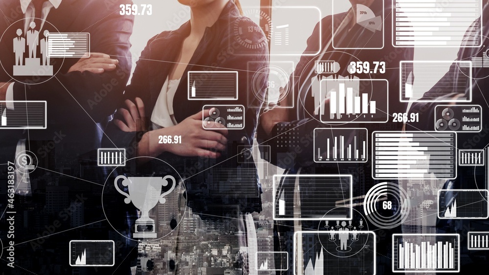 Poster conceptual business dashboard for financial data analysis . 3d render computer graphic .