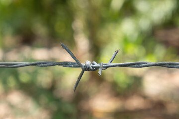 Barbed steel old wire iron background bokeh abstract style.