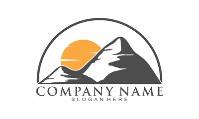 Mountain and sunset vector logo