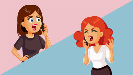 Women Arguing Over the Phone Vector Cartoon Illustration