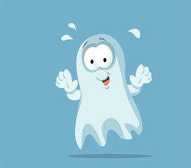 Funny Cute Happy Ghost Character Vector Cartoon Illustration