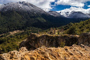 Forest and snowy mountains in Futaleufu