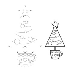 Dot to dot Christmas puzzle for children. Connect dots game. Christmas tree