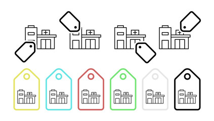 Building, clinic, hospital vector icon in tag set illustration for ui and ux, website or mobile application
