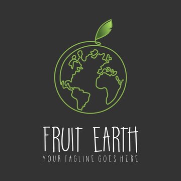 Fruit included a world map in line out image graphic icon logo design abstract concept vector stock. Can be used as a symbol associated with group or fresh