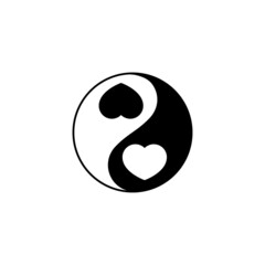 Yin and yang sign with black and white hearts