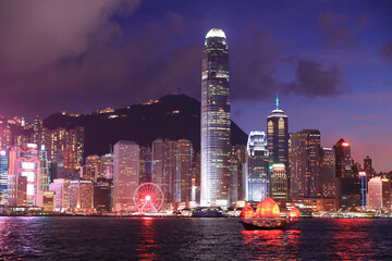 the Victoria Harbour , central at twilight, after sunset. 22 May 2021