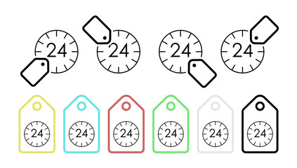 Fototapeta premium 24 7 time vector icon in tag set illustration for ui and ux, website or mobile application