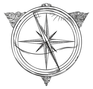 A Compass Lost in a Triangle of Spirals, Vector Illustration