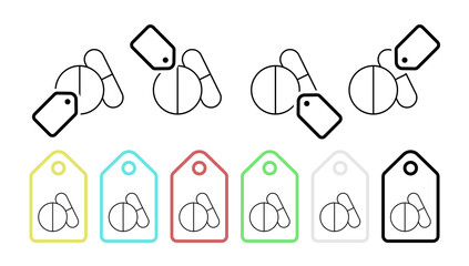Pills vector icon in tag set illustration for ui and ux, website or mobile application