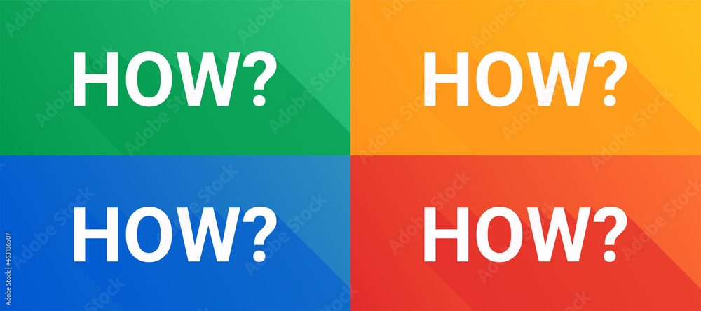 Aufkleber How text with question mark icon on color background.
