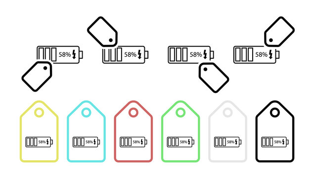 Battery charging vector icon in tag set illustration for ui and ux, website or mobile application