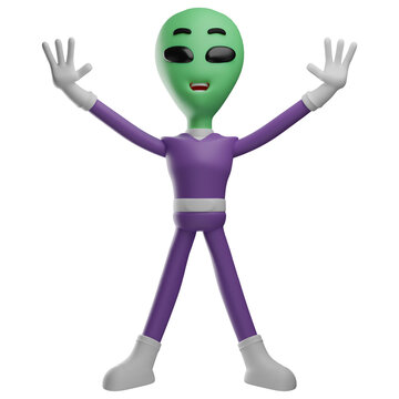 3D Alien Cartoon Design opens his arms widely