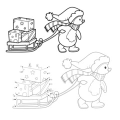 Dot to dot Christmas puzzle for children. Connect dots game. Christmas penguin