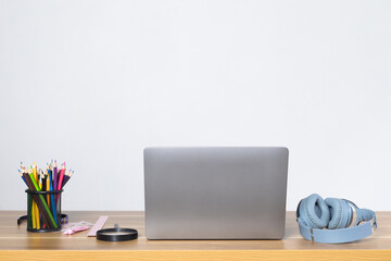 Fototapeta premium notebook on student desk online at home