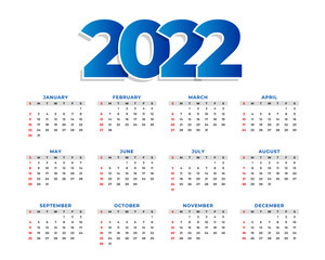 2022 new year simple calendar template design