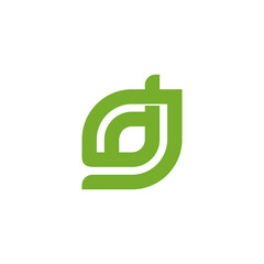 letter d e green leaf ecology design logo vector