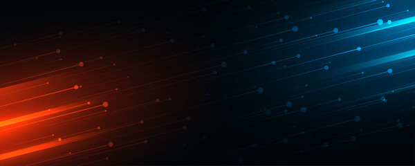 technology web banner with blue and red lights streak - obrazy, fototapety, plakaty