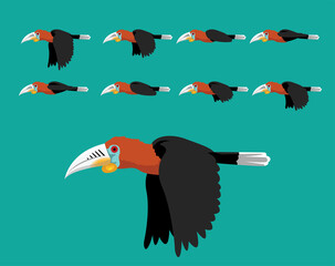 Animal Animation Sequence Rufous Necked Hornbill Flying Cartoon Vector © bullet_chained