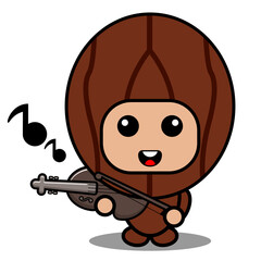 cartoon vector illustration of cute nutmeg spice mascot costume character playing the violin