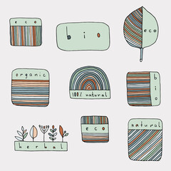 Badges for packaging eco-friendly products made from natural ingredients