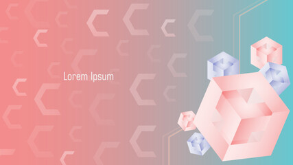Soft pink color background with bright crystal cubes on frame. Space for text.