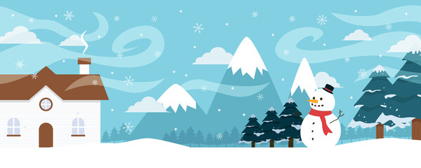 Winter landscape with fir trees and snow. Christmas background. For design flyer, banner, poster, invitation