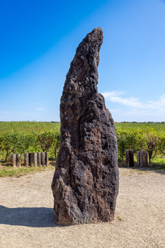 Menhir Stone Shepherd / Stony man (the hightest menhir in CR, 3.5 m, 5 tons, sandstone), Klobuky near town Slany, Central Bohemia, Czech republic, Europe