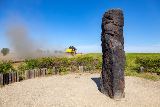  Menhir Stone Shepherd / Stony man (the hightest menhir in CR, 3.5 m, 5 tons, sandstone), Klobuky near town Slany, Central Bohemia, Czech republic, Europe
