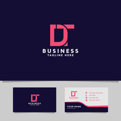 Simple and Minimalist Bright Pink Geometric Overlapping Letter DT Monogram Initial Logo