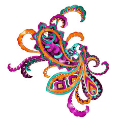 Vintage paisley floral, hand painted watercolor ethnic design elements.