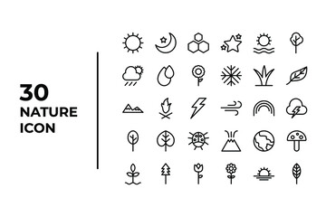 Minimalist outline nature icon set