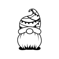 Line art Christmas gnomes design for coloring book isolated on a white background