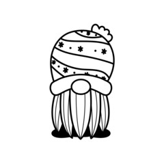 Line art Christmas gnomes design for coloring book isolated on a white background