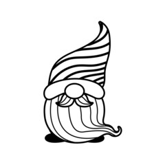 Line art Christmas gnomes design for coloring book isolated on a white background