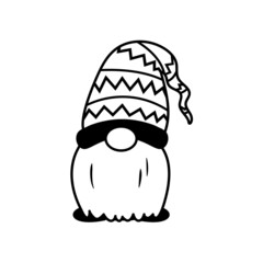 Line art Christmas gnomes design for coloring book isolated on a white background